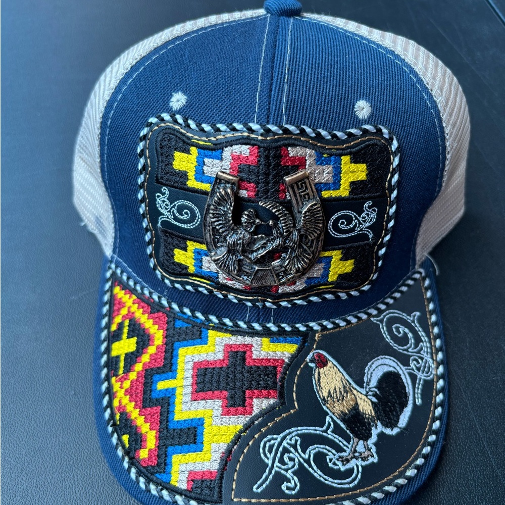Blue and White Embroidered Cap